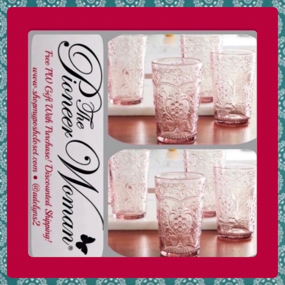 🌺 New The Pioneer Woman (8) Amelia 15.22-Ounce Rose Embossed Glass Tumblers - Picture 1 of 8